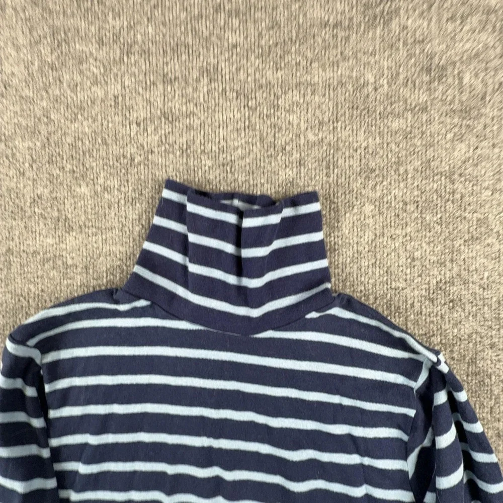 VTG Lydia Jane Shirt Girls 10/12 Blue Navy Striped Turtleneck Long Sleeve Cotton